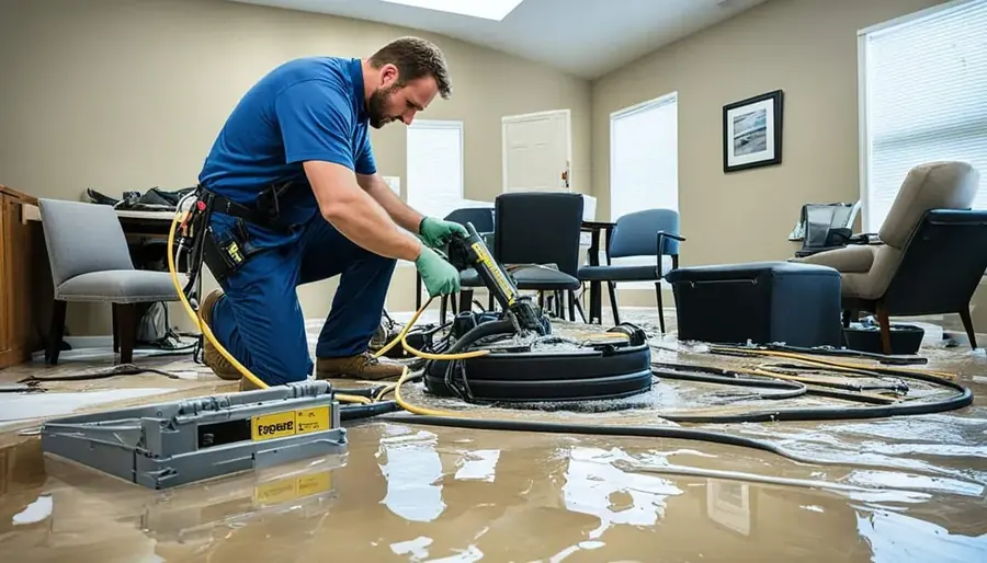 Crew extracting flash flood water from a flooded Atlanta living room