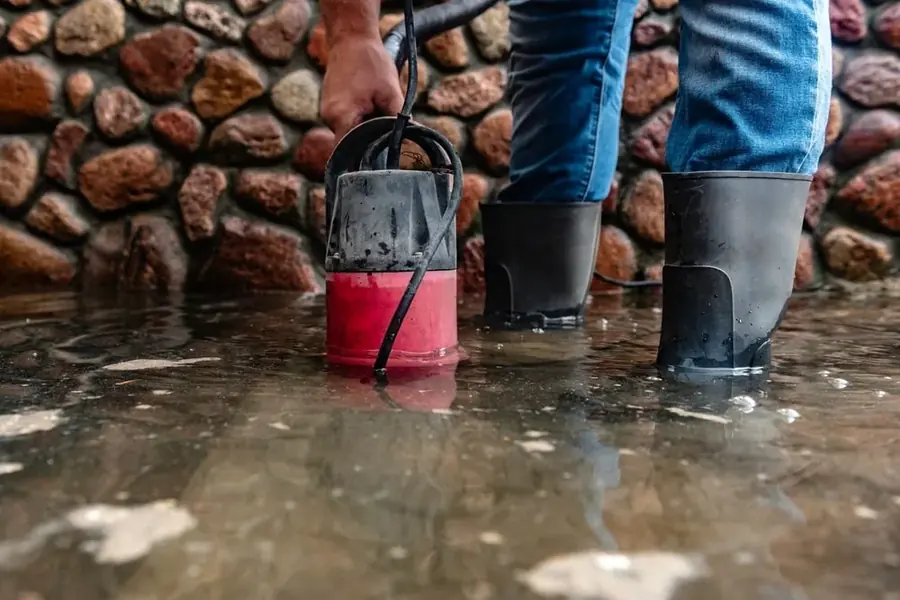 Crew pumping water from a flooded Atlanta basement